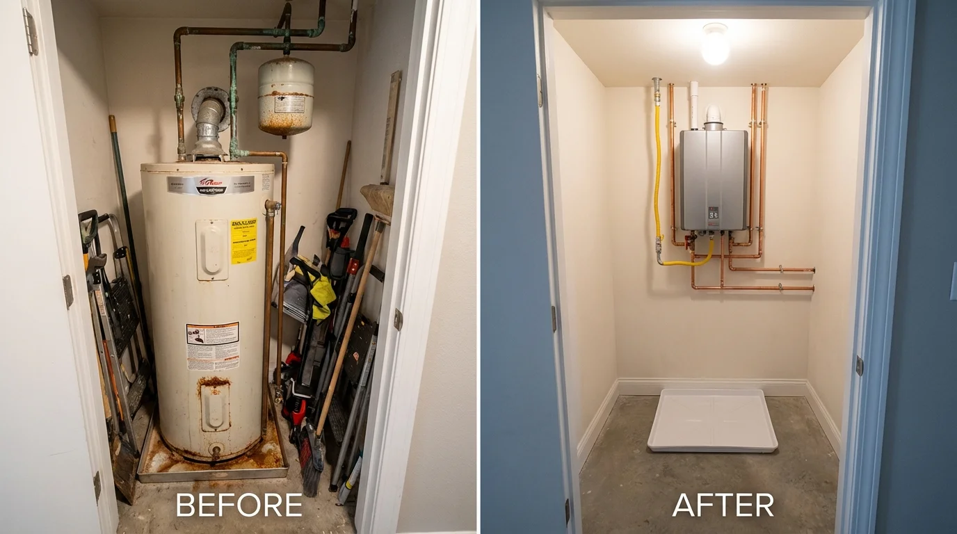 Tank water heater versus wall-mounted tankless unit comparison for Three Rivers, CA homeowners