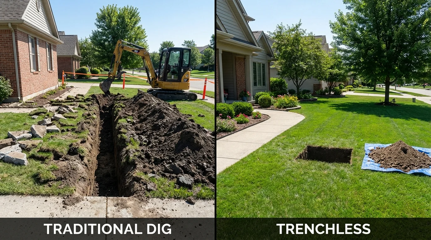 Trenchless sewer repair with minimal yard damage versus traditional excavation in Three Rivers, CA